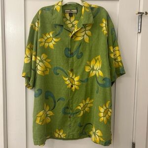 Tommy Bahama Green Yellow Floral silk Hawaiian shirt
